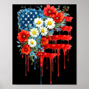 Poster Fleur de drapeau américain du 4 juillet Fleurs sau