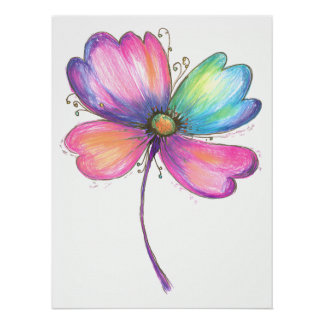 Poster Fleur de fantaisie aux couleurs vives dans le styl