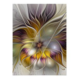 Poster Fleur de fantaisie fractale moderne colorée abstra