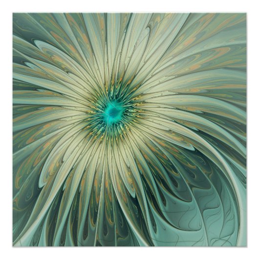 Poster Fleur de fantasy abstraite moderne turquoise blé (Devant)