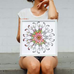 Poster Fleur de géométrie sacrée Mandala Coloration adult
