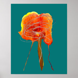 Poster Fleur de gribouillis abstraite aquarelle rouge flo