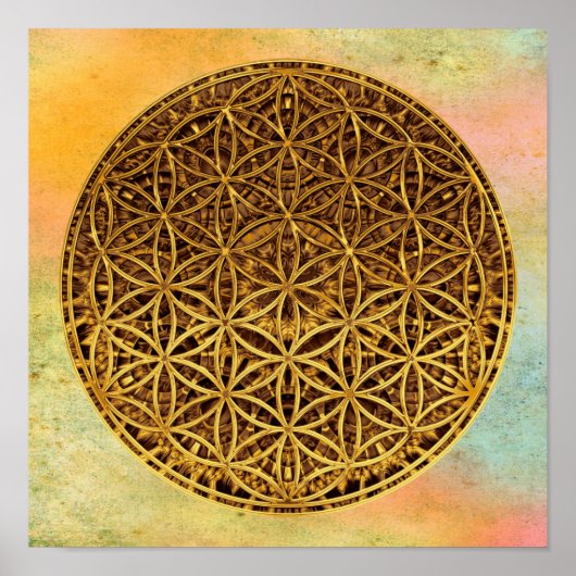 Poster Fleur de la vie / Blume des Lebens - médaille d'or (Devant)