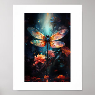 Poster Fleur de libellules - Verre tendu