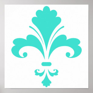 Poster Fleur de lis bleu turquoise