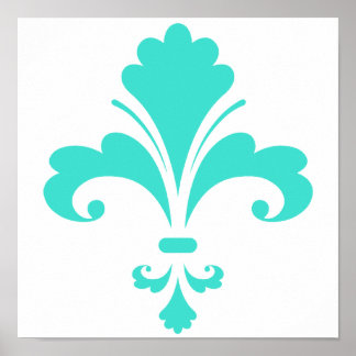 Poster Fleur de lis bleu turquoise