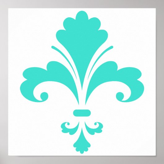 Poster Fleur de lis bleu turquoise (Devant)