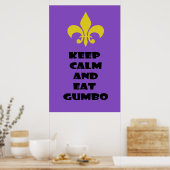 Poster Fleur de Lis Garder Calme Manger Gumbo Violet (Cuisine)