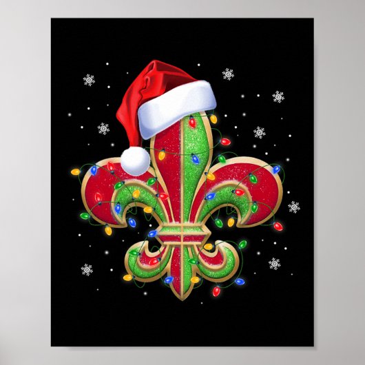 Poster Fleur De Lis Ornement De Noël Avec Santa Hat Xma (Devant)