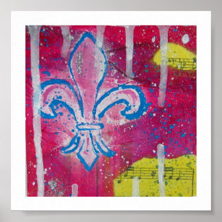 Poster Fleur de Lis with Magenta, Blue and Yellow Canvas