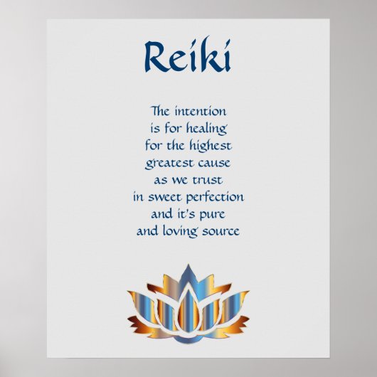 Poster Fleur de lotus bleu Reiki/or (Devant)