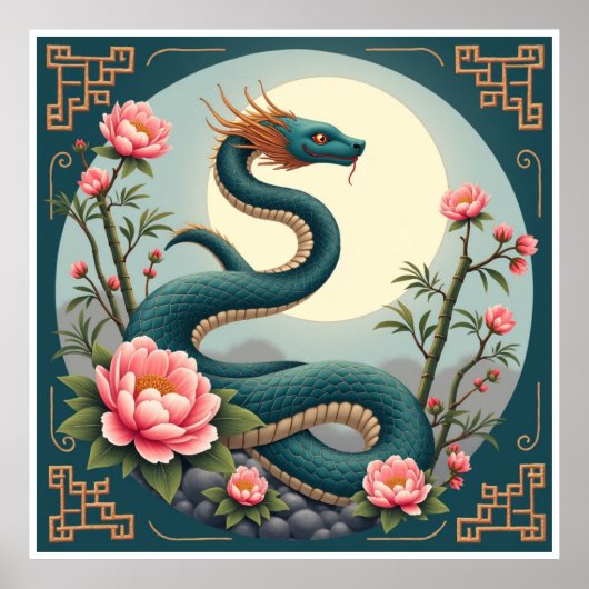 Poster Fleur de lotus Serpent Bleu (Devant)