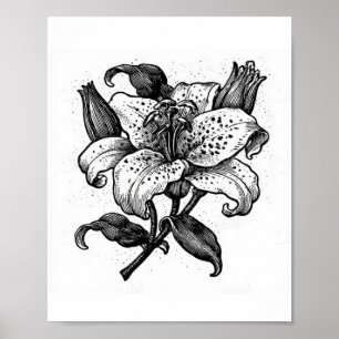 Poster Fleur de lys noir et blanc vintage