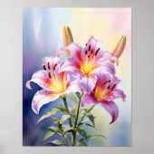 Poster Fleur de lys tropical rose coloré  (Devant)