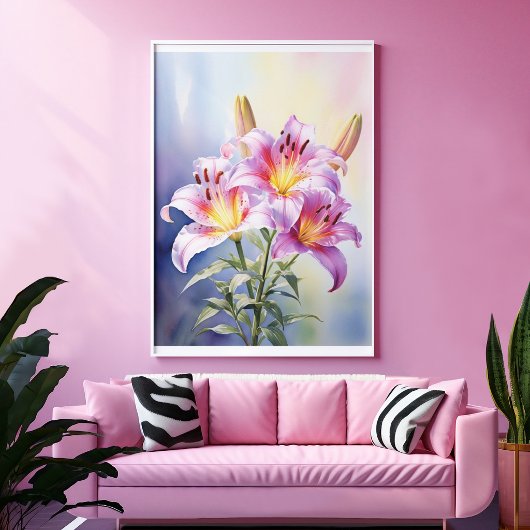 Poster Fleur de lys tropical rose coloré 