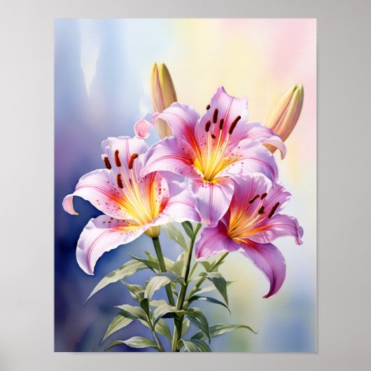Poster Fleur de lys tropical rose coloré (Devant)
