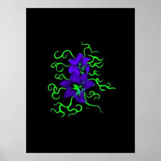 Poster fleur de lys violet sur noir (Devant)