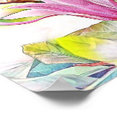 Poster Fleur de magnolia rose aquarelle fond bleu (Coin)