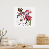 Poster Fleur de Magnolias Blanche Vintage vieille illustr (Cuisine)