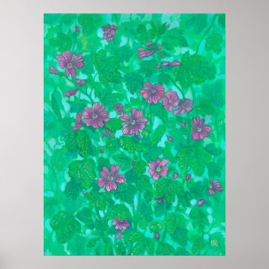 Poster Fleur de Malve, Peinture Florale Été (Devant)