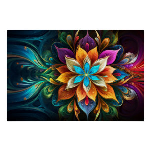 Poster Fleur de mandala arc-en-ciel