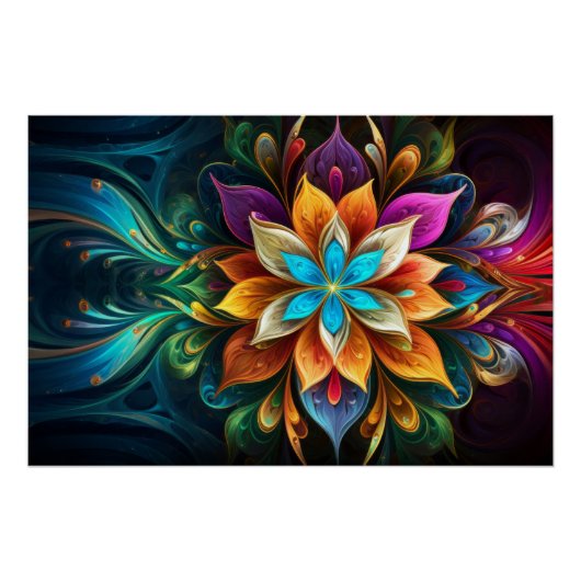 Poster Fleur de mandala arc-en-ciel (Devant)