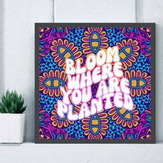 Poster Fleur De Mandala Rétro Où L'On Est Planté