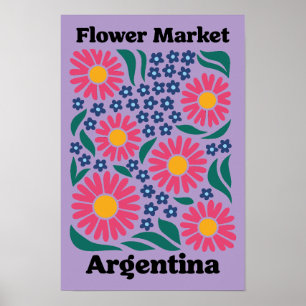 Poster Fleur de Marguerite Rose du Marché Fleuriste Vinta