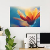 Poster Fleur de Marigold jaune orange sur bleu (Bureau à domicile)
