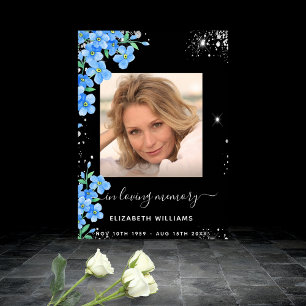 Poster Fleur de myosotis noir photo mémorial funéraire