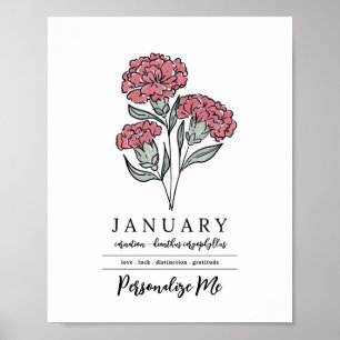 Poster Fleur de naissance de l'oeillet de janvier personn