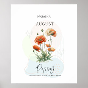 Poster Fleur de naissance du pavot pour août
