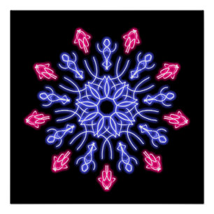 Poster Fleur de néon bleu et rouge