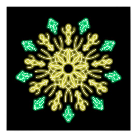 Poster Fleur de néon jaune et vert (Devant)