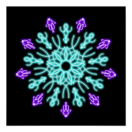 Poster Fleur de néon pourpre et turquose (Devant)