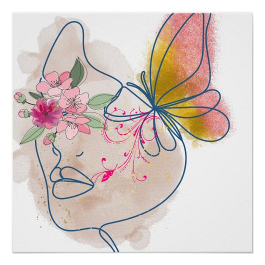 Poster Fleur de papillon - Abstrait Floral Face Art" (Devant)