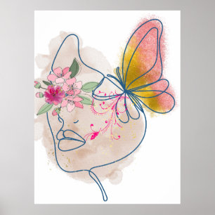 Poster Fleur de papillon - Abstrait Floral Face Art"