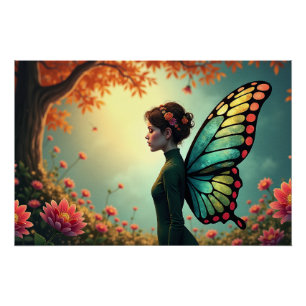 Poster Fleur de papillon - Fée de Whimsical dans un jardi