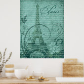 Poster Fleur de Paris Tour Eiffel 30 x 40 pouces turquois (Cuisine)