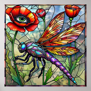 Poster Fleur de pavot libellule passionnée d'insectes bot
