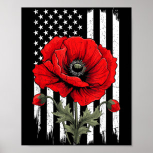 Poster Fleur de pavot rouge drapeau patriotique États-Uni