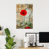 Poster Fleur de pavot simple et mur de pierre derrière (Bureau à domicile)