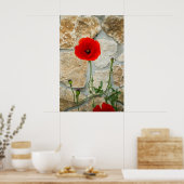 Poster Fleur de pavot simple et mur de pierre derrière (Cuisine)