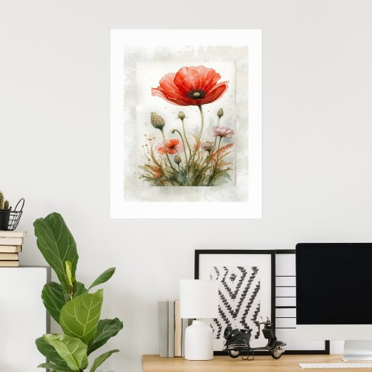 Poster Fleur de pavot végétale minimaliste (Bureau à domicile)