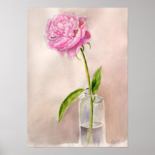 Poster Fleur de pivoine Vie morte dans l'aquarelle