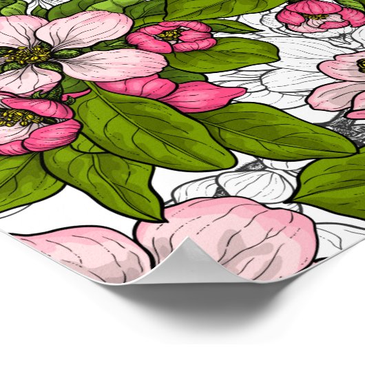 Poster Fleur de pomme sur blanc (Coin)