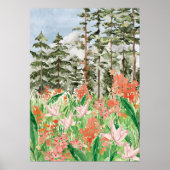 Poster Fleur de Prairie de Corail Rose à l'aquarelle sur (Devant)
