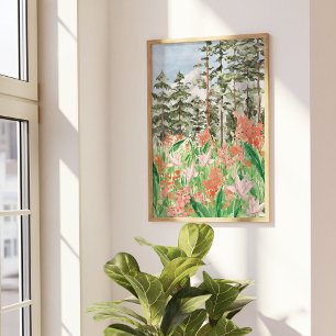 Poster Fleur de Prairie de Corail Rose à l'aquarelle sur
