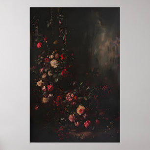 Poster Fleur de Rose Botanique Fleurie Sombre Humeur, Som