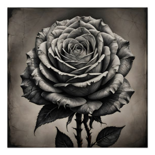 Poster Fleur de rose noire et blanche